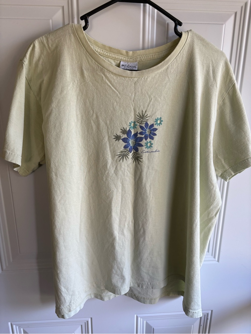 Vintage Columbia Cream Short Sleeve Tee with Blue Floral Print